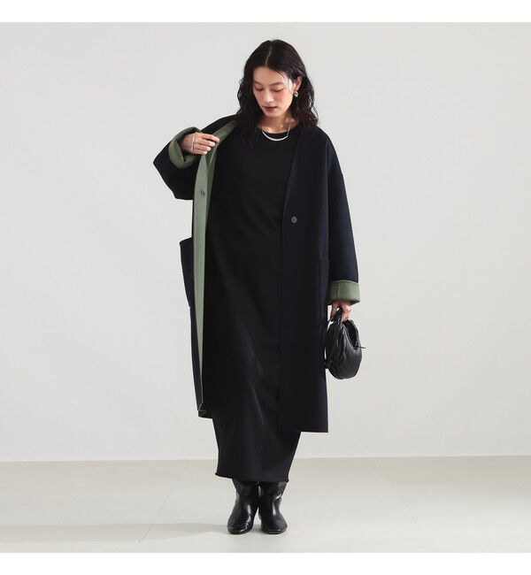 Demi-Luxe BEAMS 「リバー Vネック ロングコート」|ダッフルコート|NAVY/KHAKI