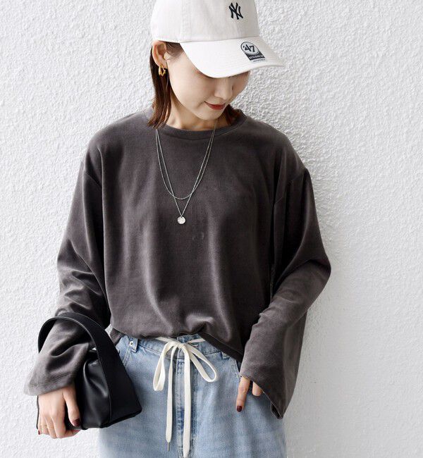 SHIPS for women「〈手洗い可能〉コットン ポリエステル ベロア ワイド スリーブ」|Tシャツ・カットソー|