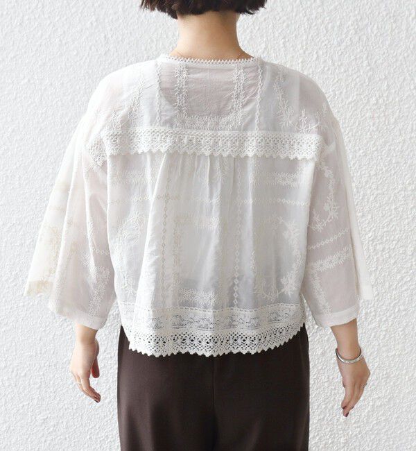 SHIPS for women「〈手洗い可能〉パッチワーク レース ショート スリーブ 羽織 ブラウス」|シャツ・ブラウス|