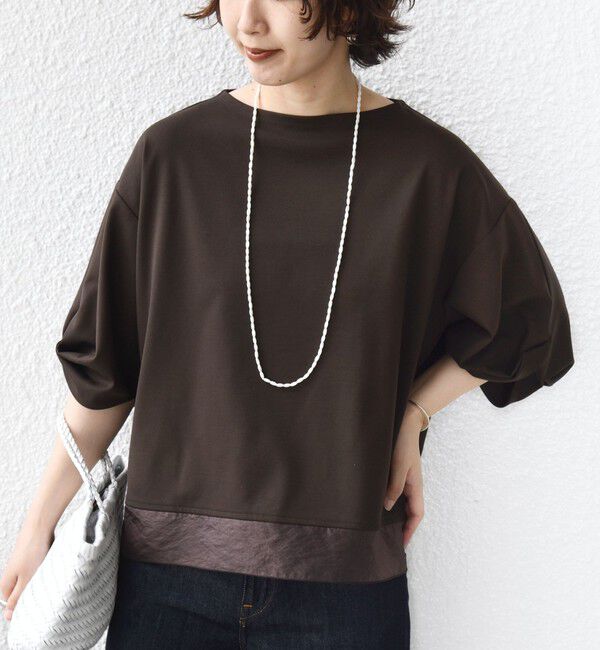 SHIPS for women「〈洗濯機可能〉袖 ツイスト デザイン シアー ドッキング TEE」|Tシャツ・カットソー|ブラウン