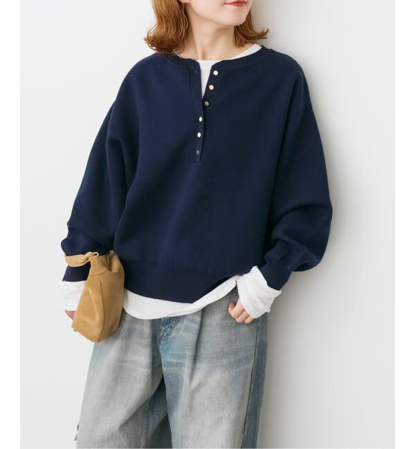 Spick and Span「《WEB限定カラー有り / 追加2予約》メタルボタンヘンリーネックニット」|ニット・セーター|ネイビー