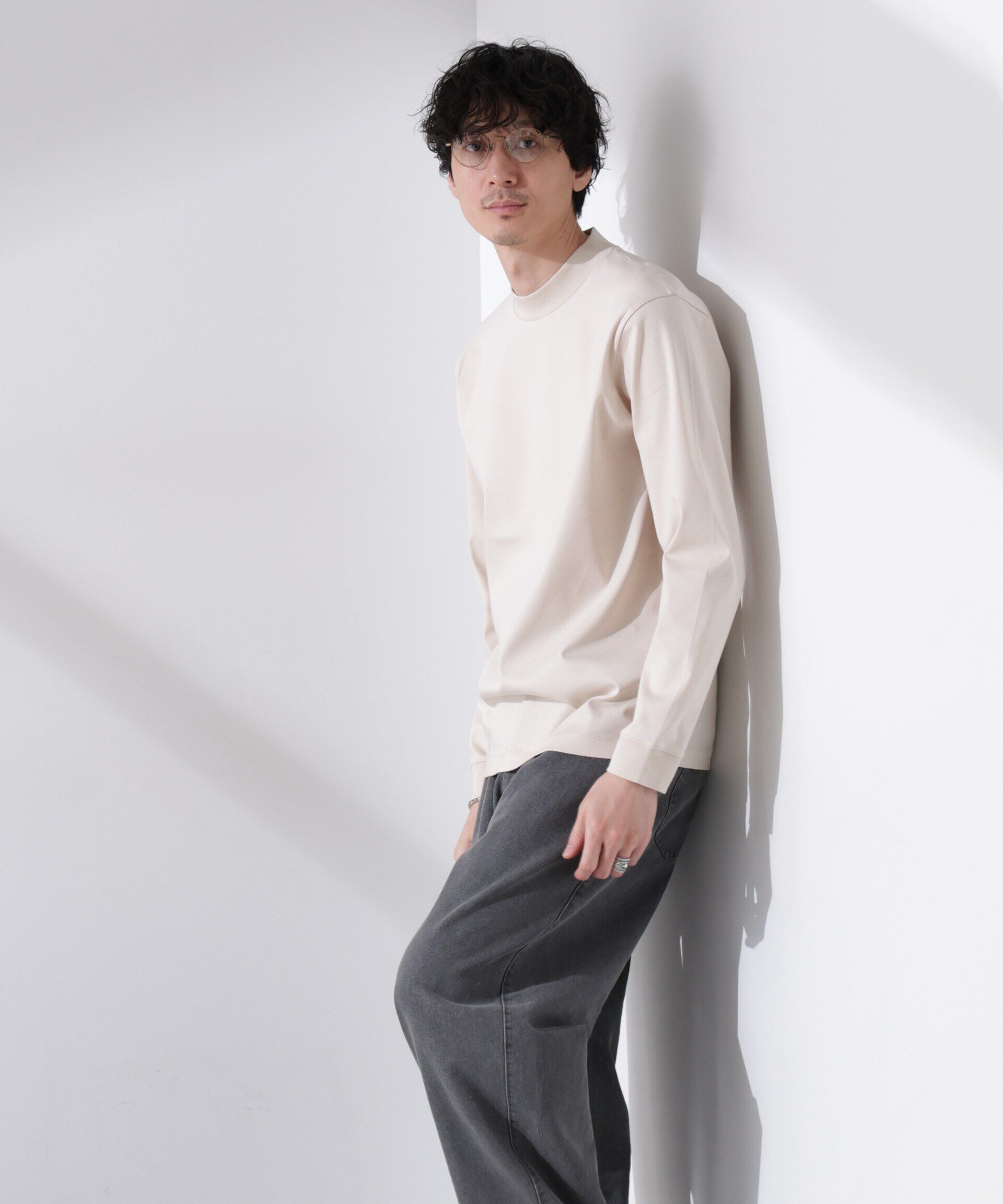 NANO universe「アンチスメルモックネックTシャツ 長袖」|Tシャツ・カットソー|ベージュ