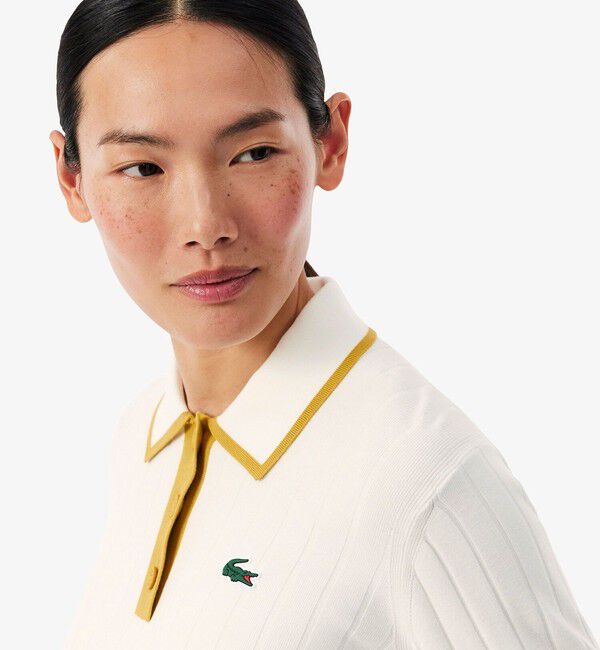 LACOSTE「ハイストレッチ バイカラーポロカラーゴルフニットセーター」|ポロシャツ|