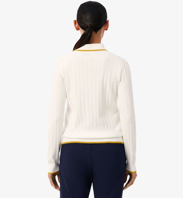 LACOSTE「ハイストレッチ バイカラーポロカラーゴルフニットセーター」|ポロシャツ|