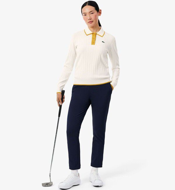 LACOSTE「ハイストレッチ バイカラーポロカラーゴルフニットセーター」|ポロシャツ|