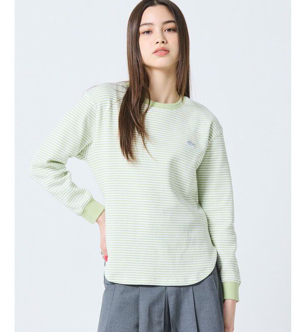 LACOSTE「ラウンドヘム 配色リブカラー ワッフルボーダーロングスリーブTシャツ」|Tシャツ・カットソー|