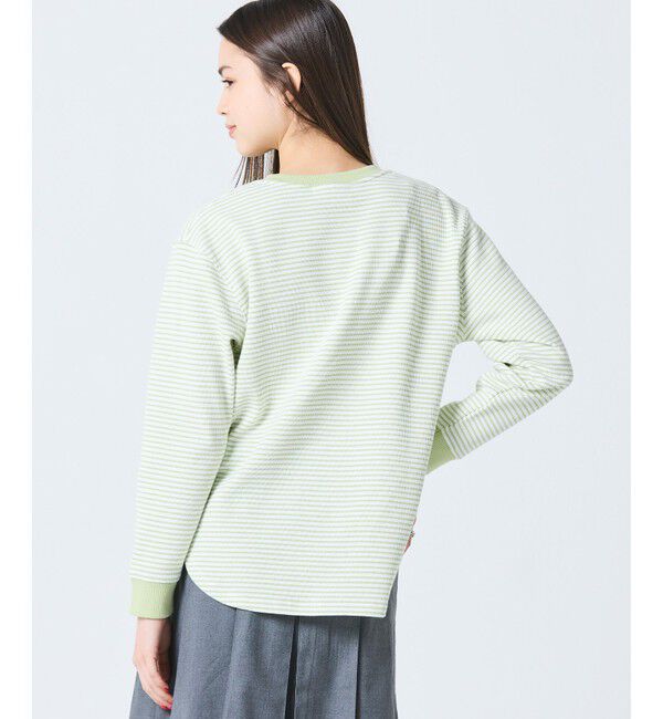 LACOSTE「ラウンドヘム 配色リブカラー ワッフルボーダーロングスリーブTシャツ」|Tシャツ・カットソー|