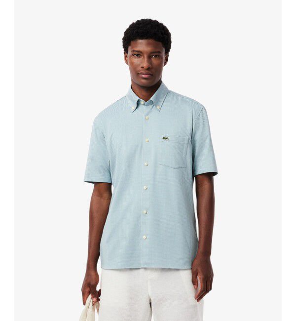 LACOSTE「マイクロチェックジャージシャツ」|シャツ・ブラウス|グレイッシュブルー