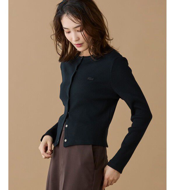 LACOSTE「ショート丈 リブジャージカーディガン」|カーディガン|