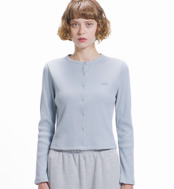 LACOSTE「ショート丈 リブジャージカーディガン」|カーディガン|