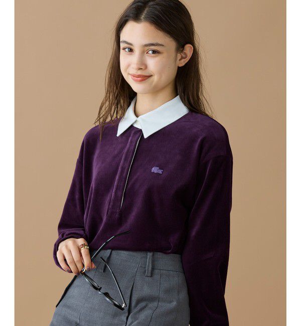 LACOSTE「ルーズシルエット サイドスリット ベロアポロシャツ」|ポロシャツ|