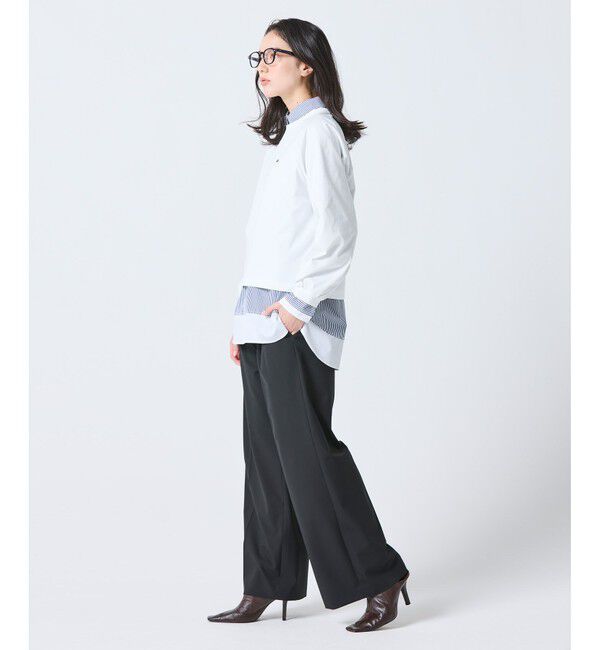 LACOSTE「クロップド丈 バルーンスリーブ ギャザー ロングスリーブTシャツ」|Tシャツ・カットソー|