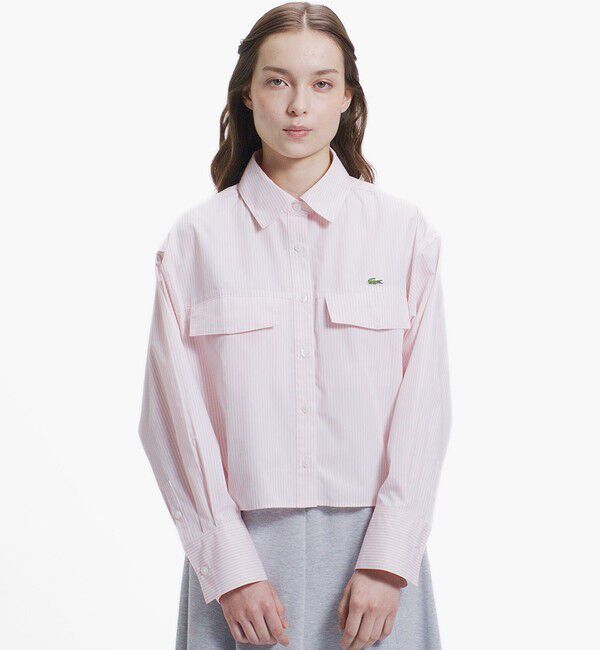 LACOSTE「ダブルポケット クロップド丈 ストライプシャツ」|シャツ・ブラウス|