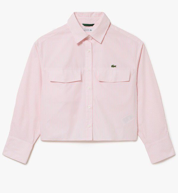 LACOSTE「ダブルポケット クロップド丈 ストライプシャツ」|シャツ・ブラウス|