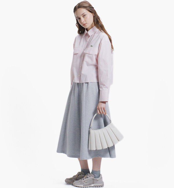 LACOSTE「ダブルポケット クロップド丈 ストライプシャツ」|シャツ・ブラウス|