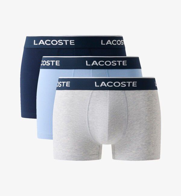 LACOSTE「配色ロゴウエストバンドトランクショーツ3枚セット」|インナー|グレー