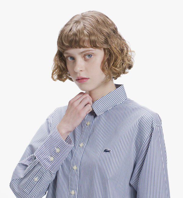 LACOSTE「オーバーサイズ ストライプロングシャツ」|シャツ・ブラウス|