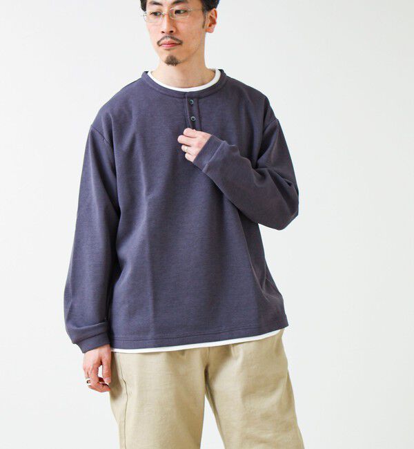 GLOSTER「【1枚で完成する】杢ダンボール ヘンリーネックフェイクレイヤー ロンT」|Tシャツ・カットソー|パープル