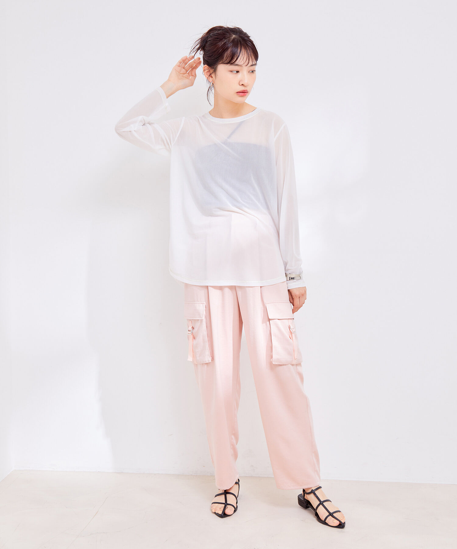 VIS「【洗える】クルーネックシアーロングTシャツ」|Tシャツ・カットソー|