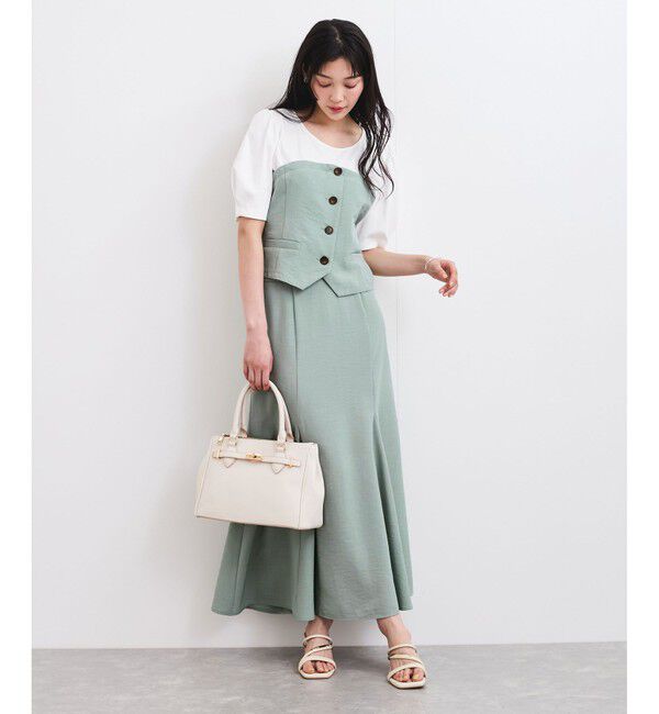 VIS「【新色追加】【美easy】釦ビスチェTシャツドッキングプルオーバー【接触冷感/洗える】」|Tシャツ・カットソー|