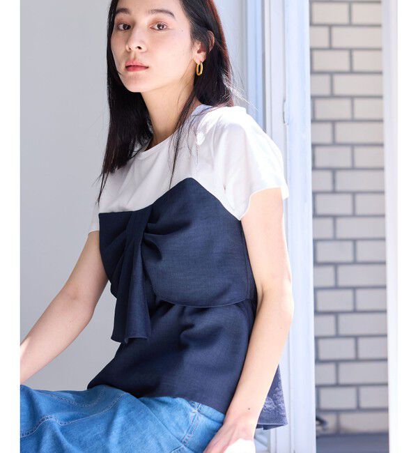VIS「【新色追加】【美easy】ねじりリボンTシャツドッキングプルオーバー【接触冷感/洗える】」|Tシャツ・カットソー|