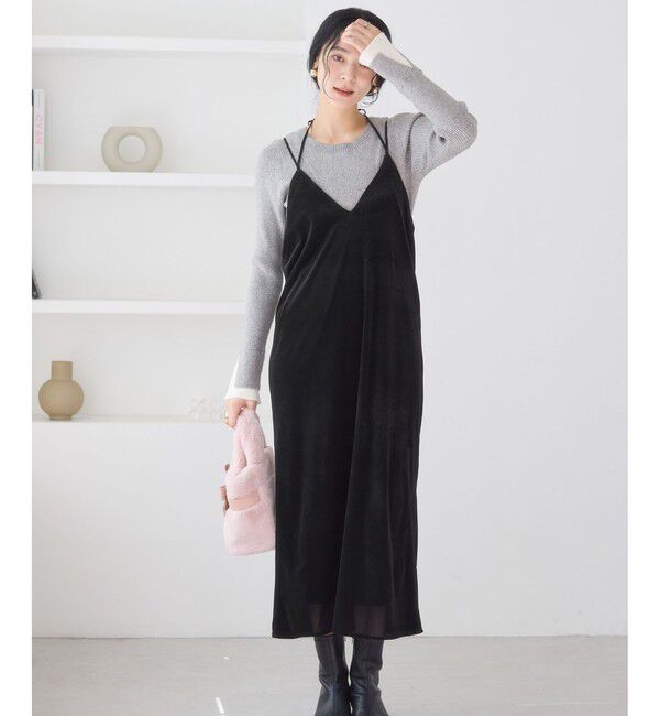 VIS「刺繍アソートベロアキャミワンピース/2WAY」|ワンピース|