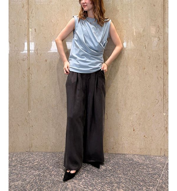Rouge vif「【接触冷感】【UVカット】【一部店舗限定】ドレープギャザーノースリーブカットソー」|Tシャツ・カットソー|