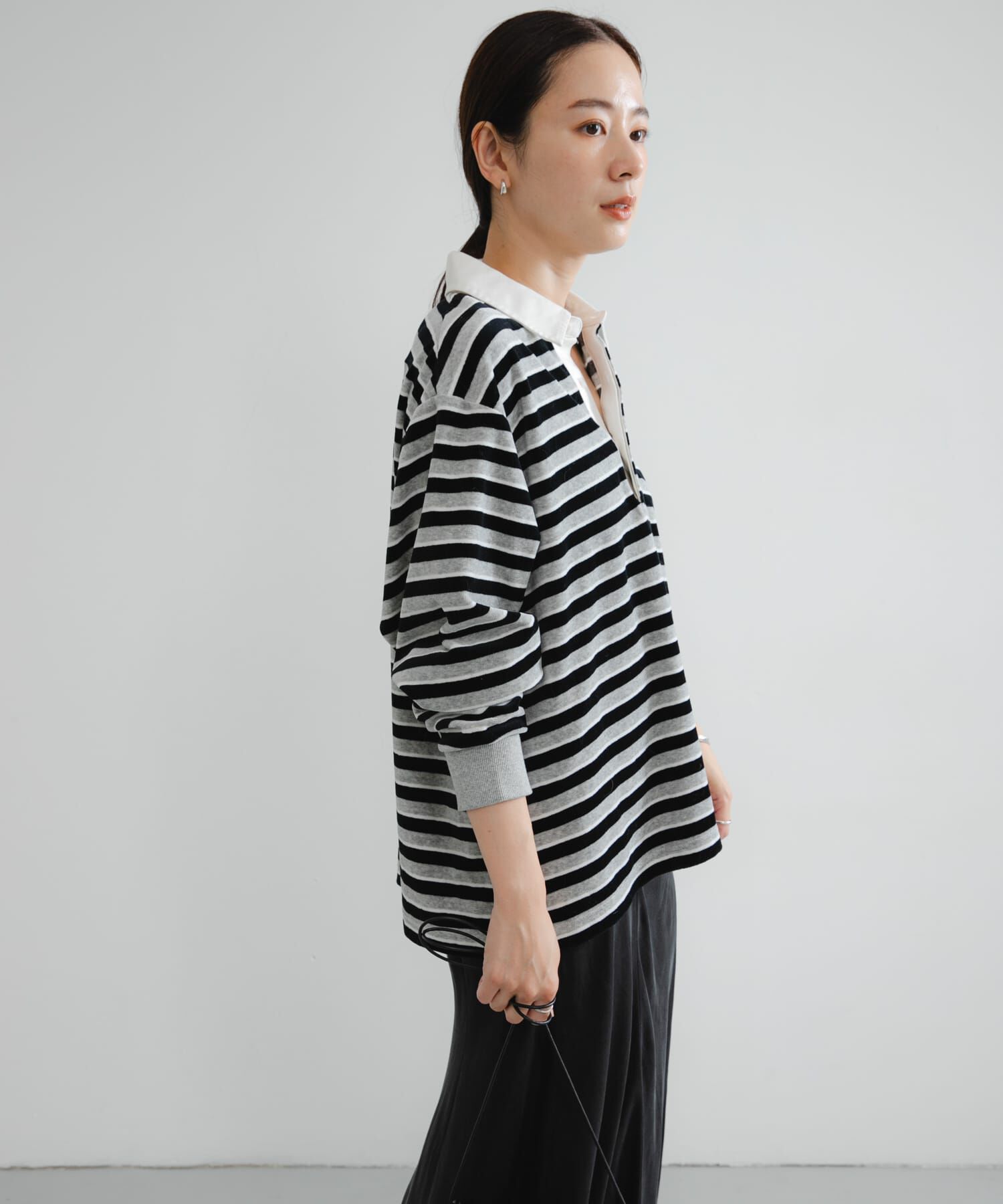 URBAN RESEARCH「『UR TECH』ベロアボーダーラガーシャツ」|Tシャツ・カットソー|