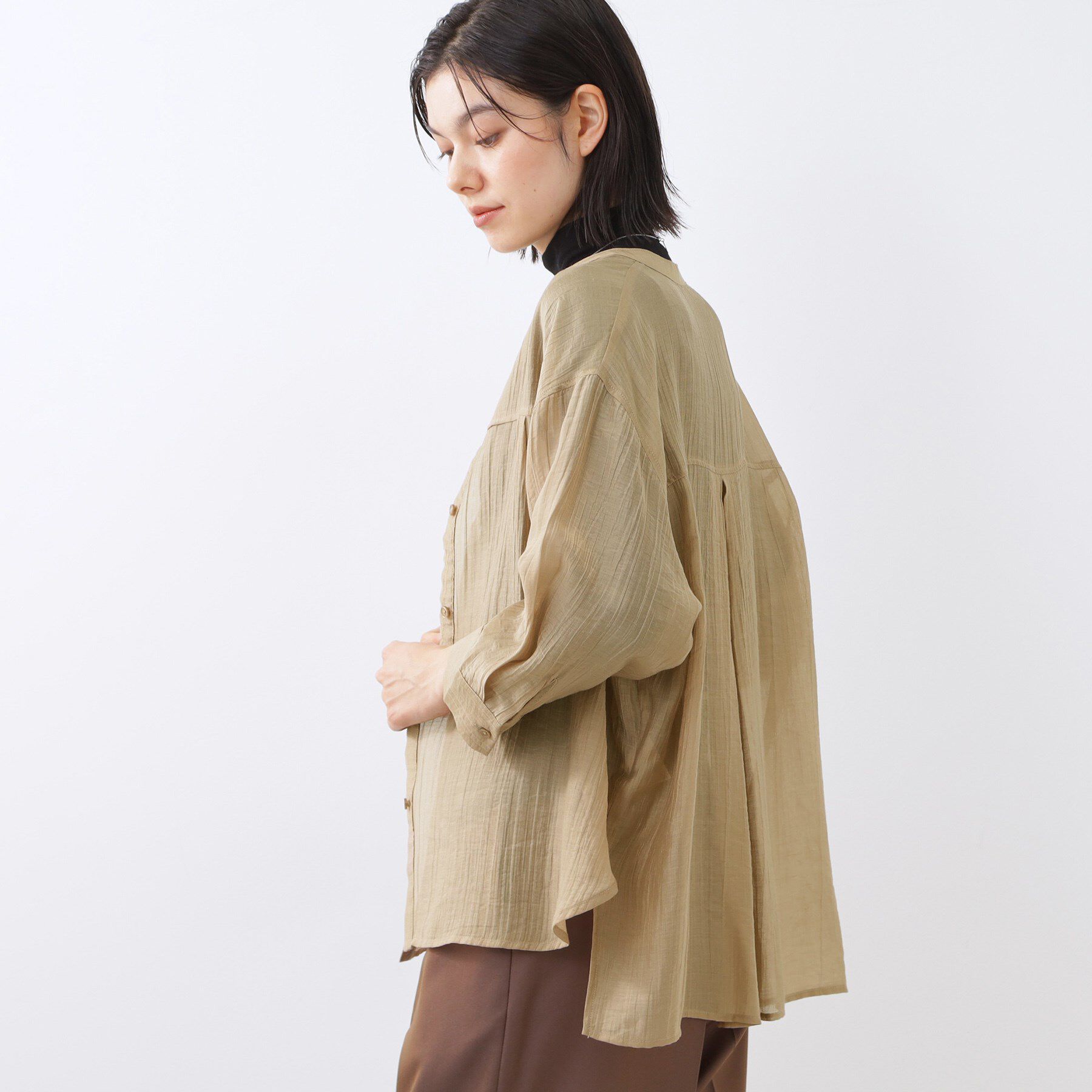Reflect「【重ね着でも一枚着でも◎】バンドカラーオーバーサイズシャツブラウス」|シャツ・ブラウス|