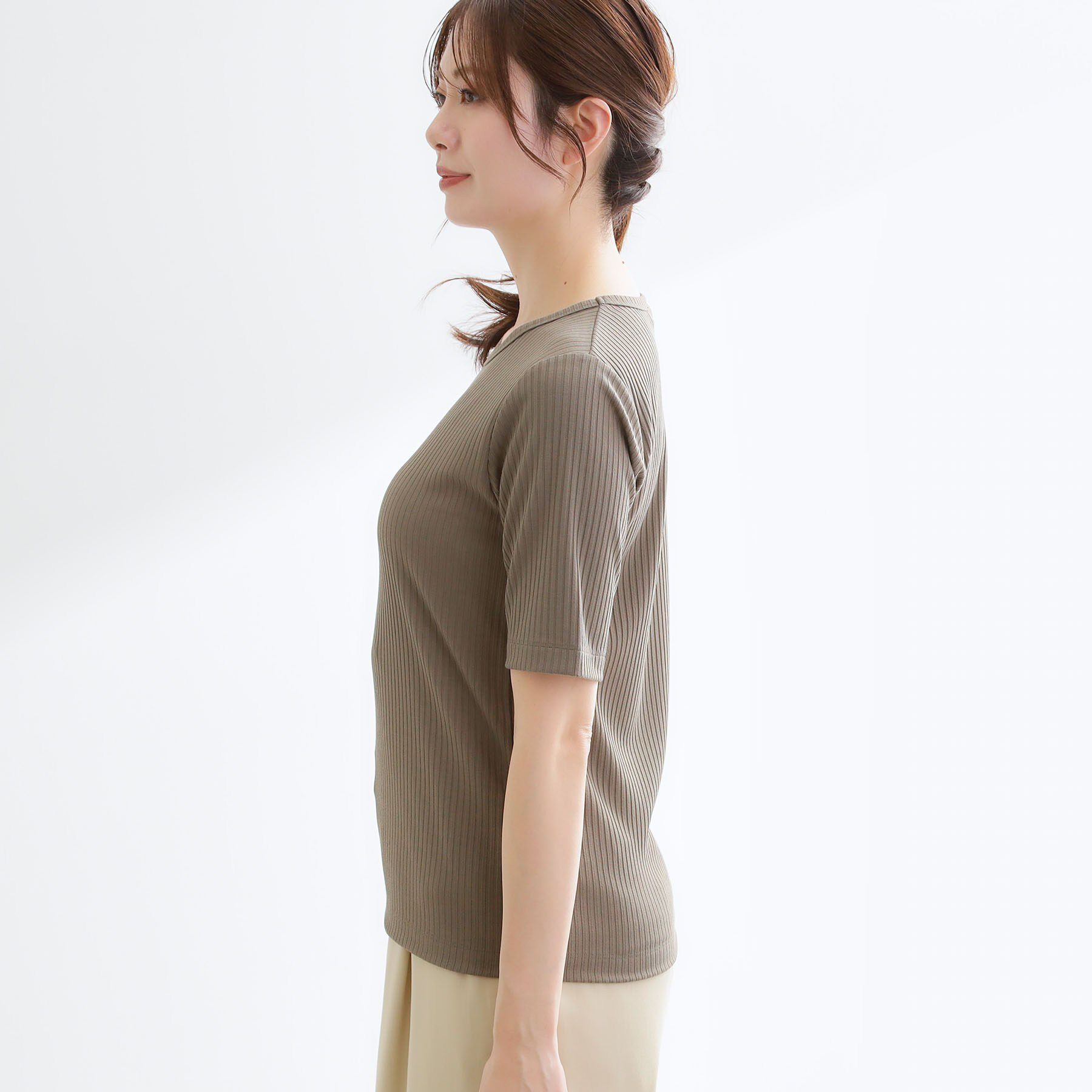 Reflect「【インナーにおすすめ◎】クルーネックストレッチリブトップス」|Tシャツ・カットソー|