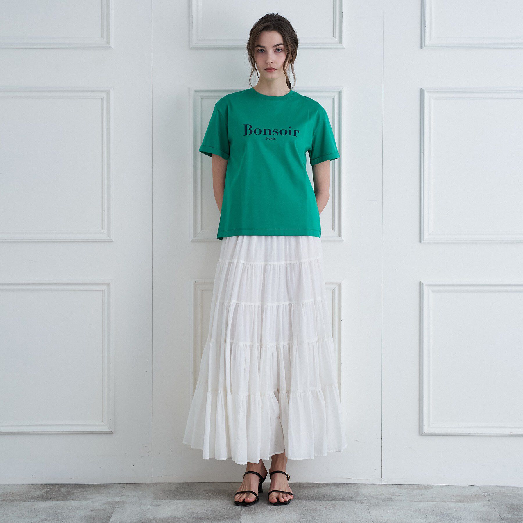 DRESSTERIOR「【接触冷感／抗菌防臭／消臭】アイスクリアコットン Bonsoir ロゴTシャツ」|Tシャツ・カットソー|