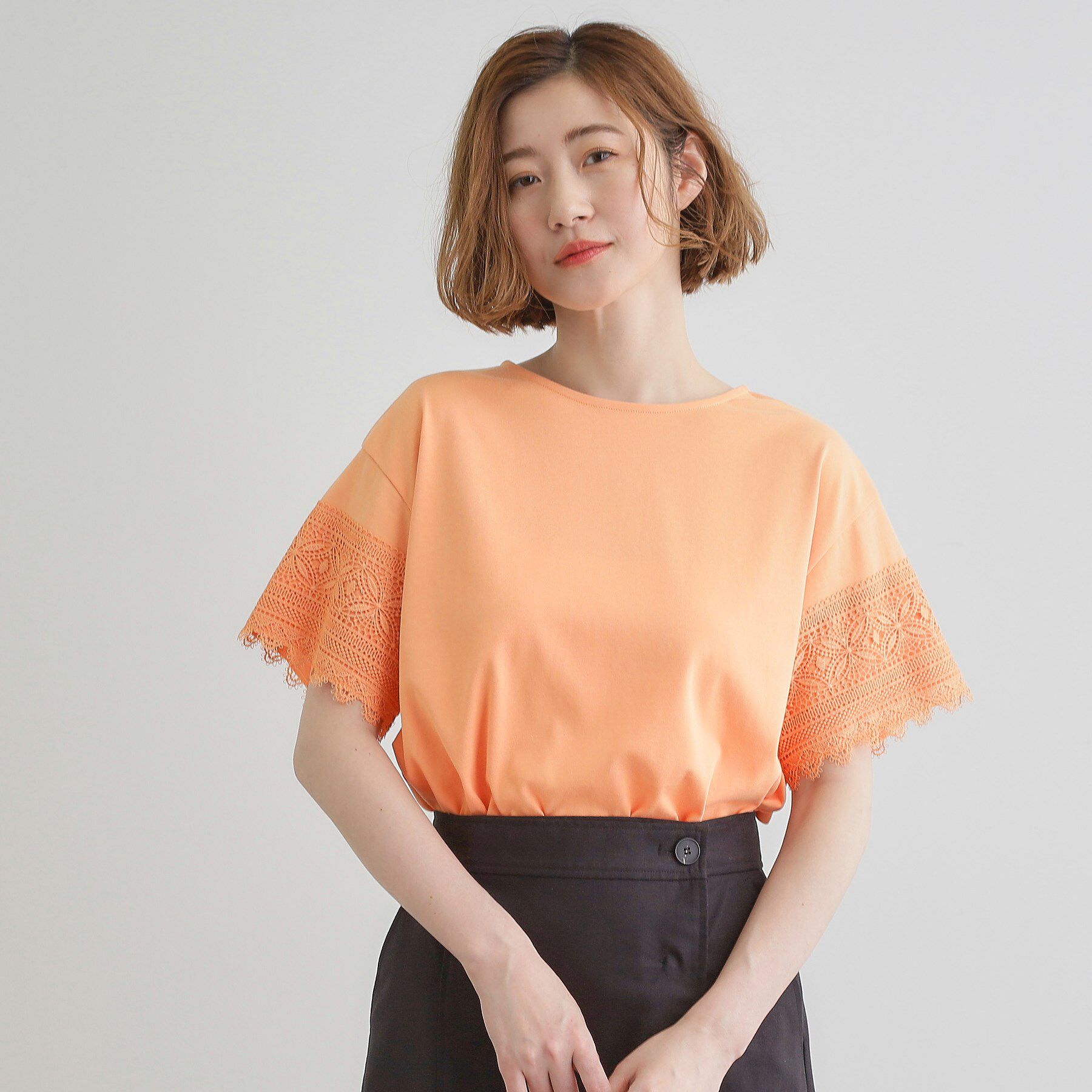 grove「【洗える/二の腕カバー】上品なレースで叶える、きちんと見えの夏Tシャツ」|Tシャツ・カットソー|