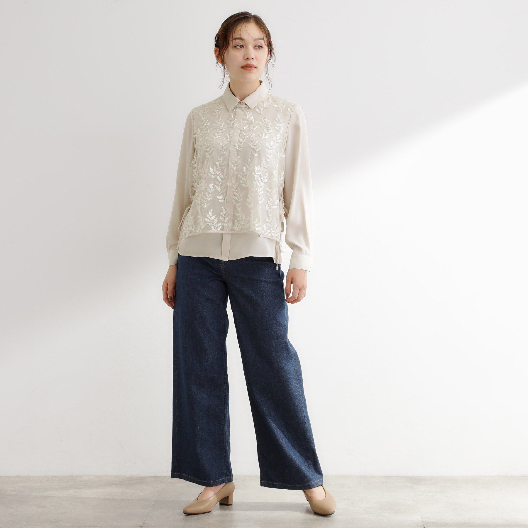 grove「リーフ刺繍スパンコールベスト＆ブラウスセット」|シャツ・ブラウス|