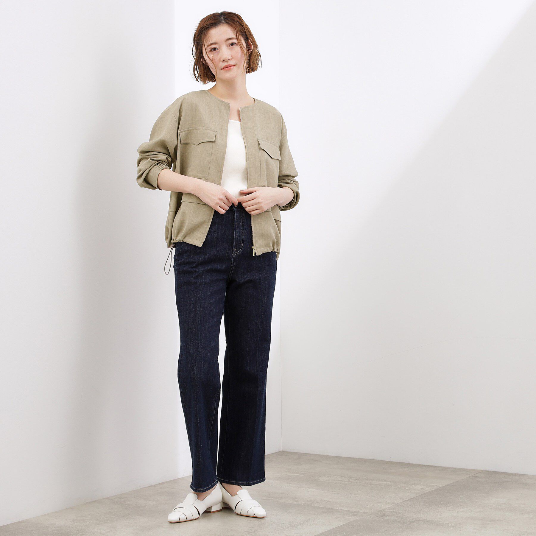 grove「【洗える】麻調ノーカラーブルゾン」|ブルゾン・スタジャン|