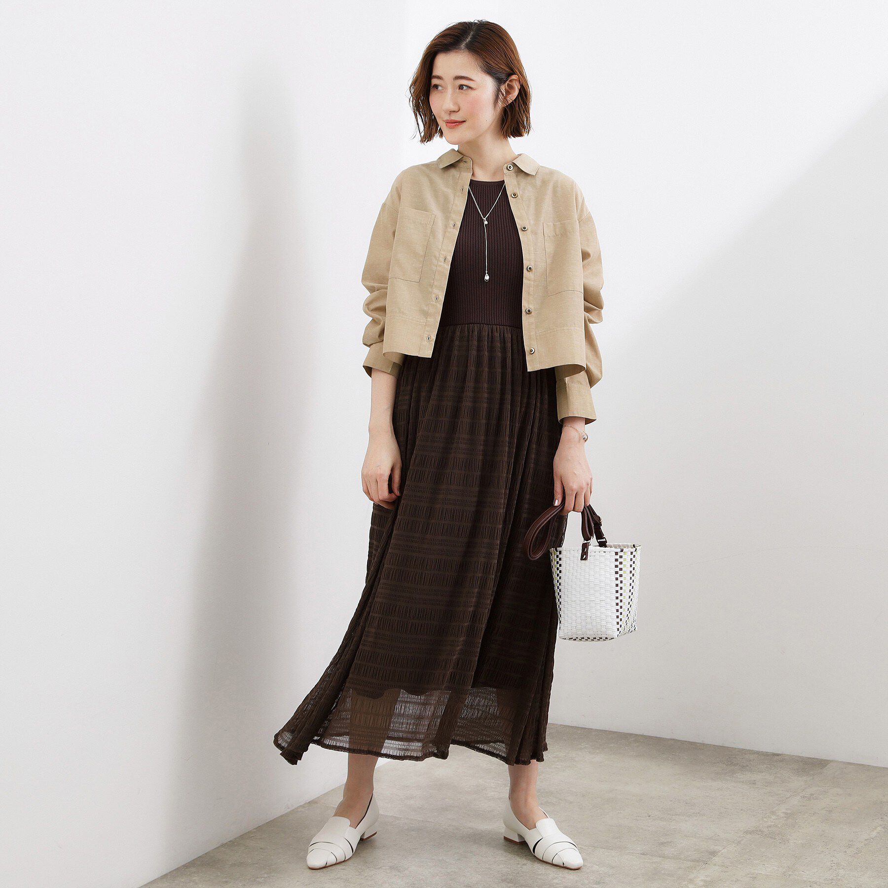 grove「【イージーケア】麻混クロップドシャツ」|シャツ・ブラウス|