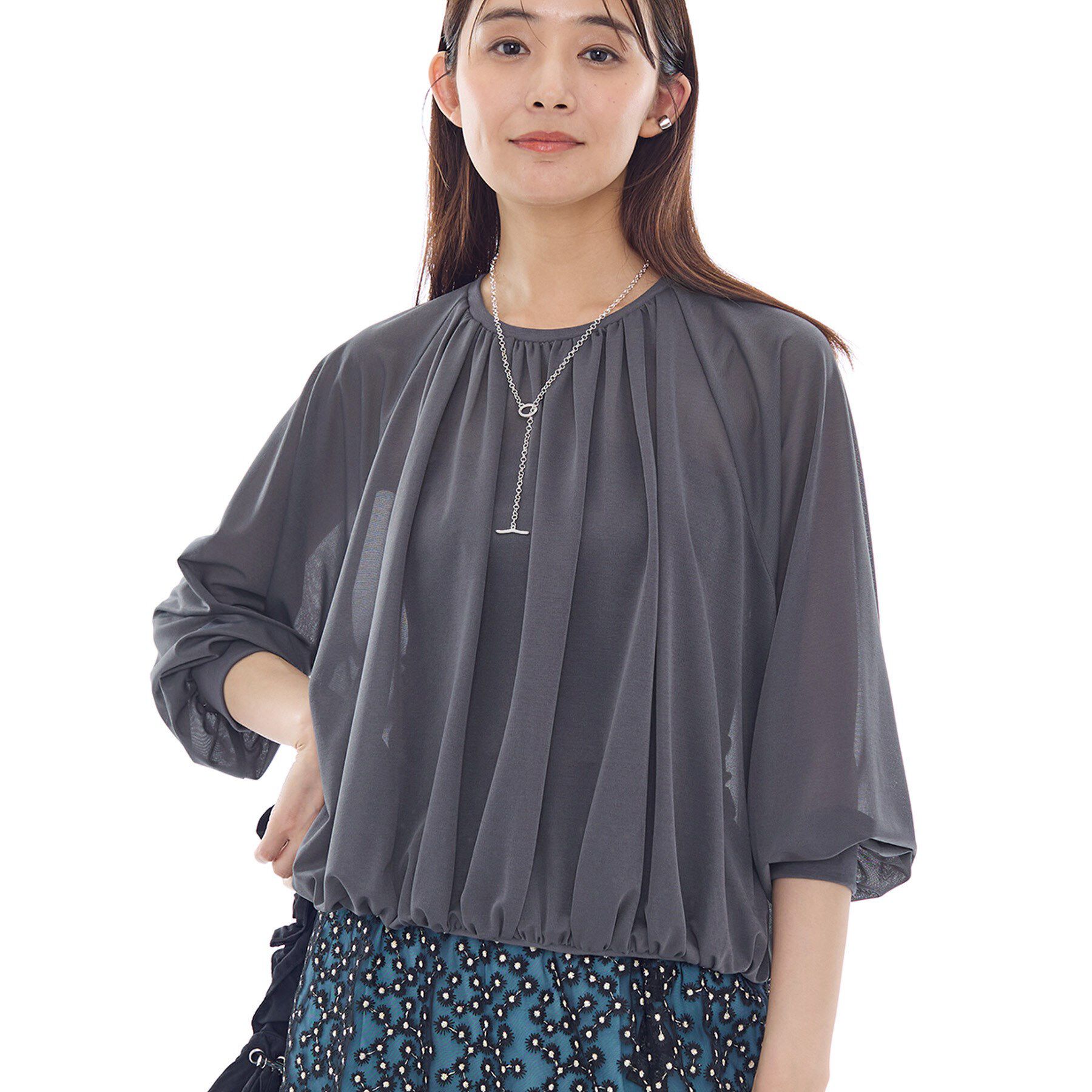 INDIVI「【体型カバー／マシンウォッシュ対応】シアージャージトップス」|Tシャツ・カットソー|