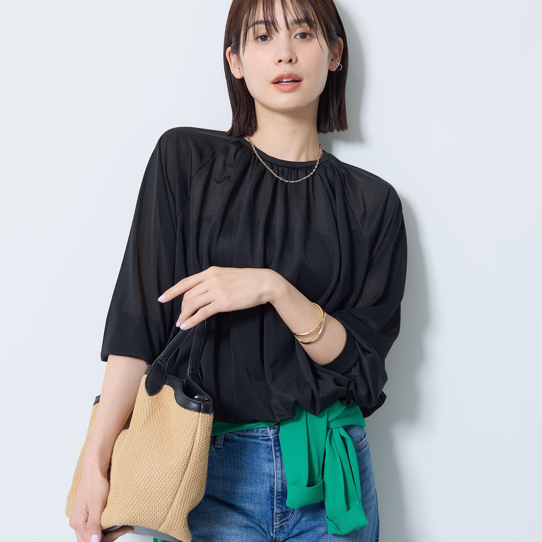 INDIVI「【体型カバー／マシンウォッシュ対応】シアージャージトップス」|Tシャツ・カットソー|