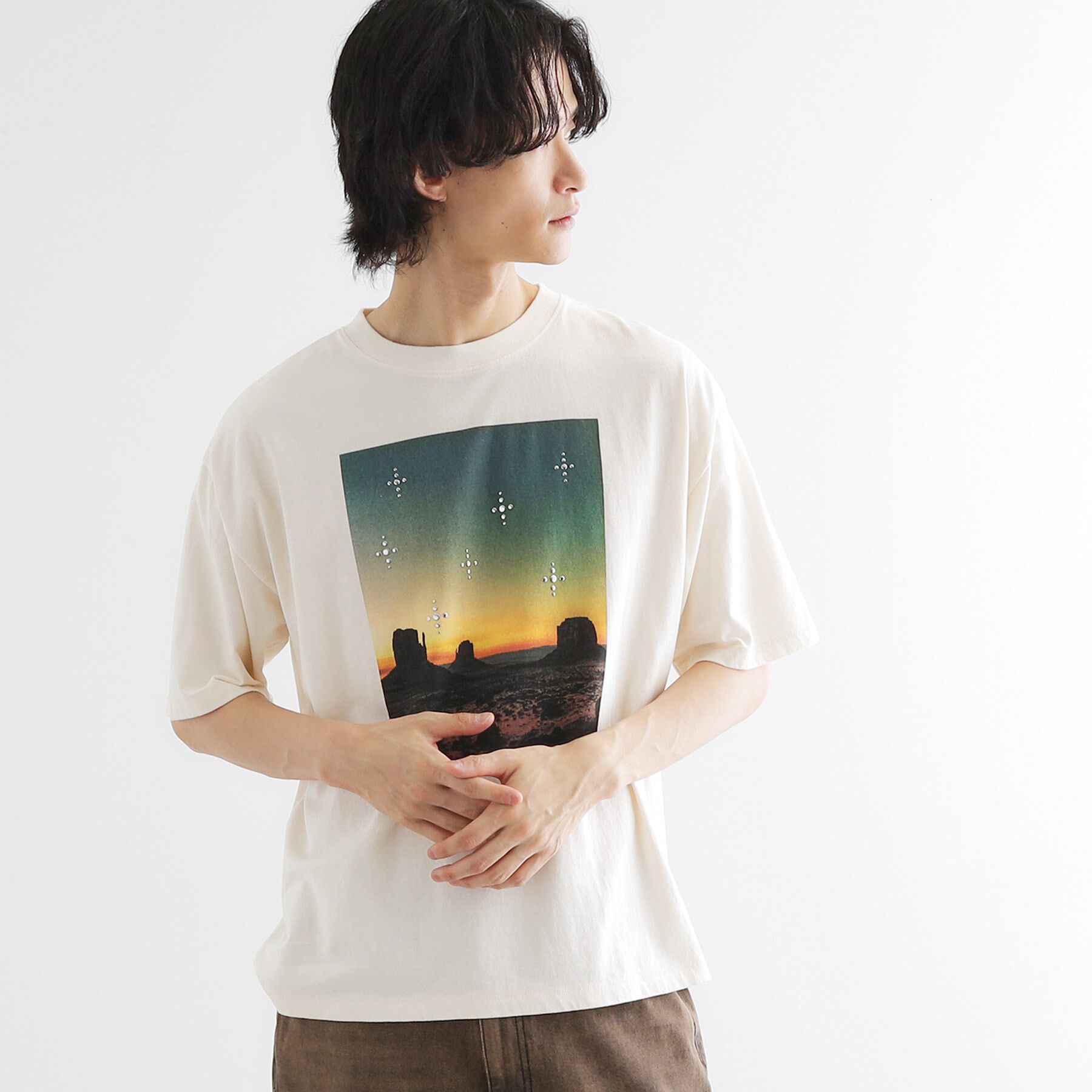 tk.TAKEO KIKUCHI「ウェスタンフォトスタッズTシャツ」|Tシャツ・カットソー|オフホワイト(003