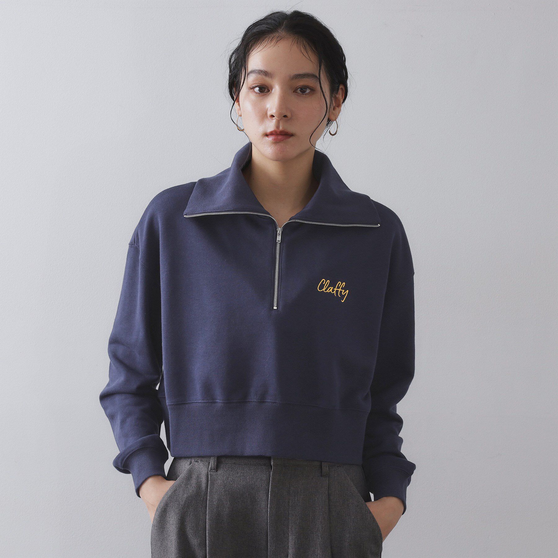OPAQUE.CLIP「ロゴ刺繍ハーフジップトップス【洗濯機OK】」|Tシャツ・カットソー|