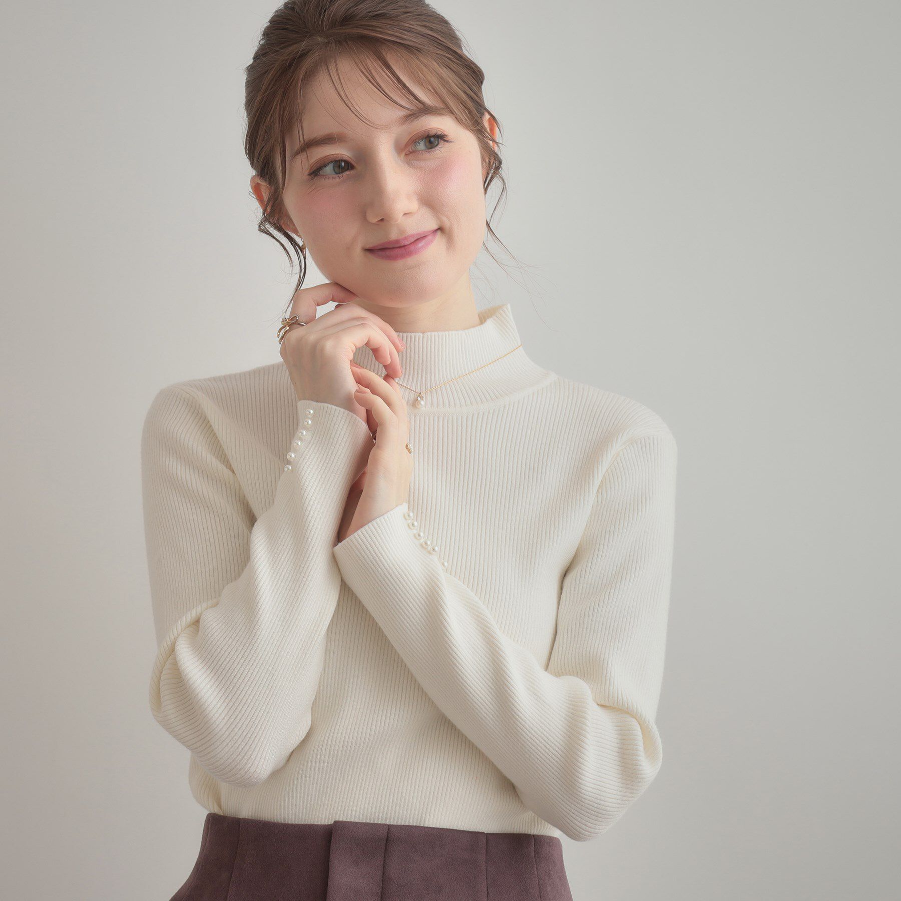 Couture broach「【多機能・フェミニン】パール調リブニット」|ニット・セーター|