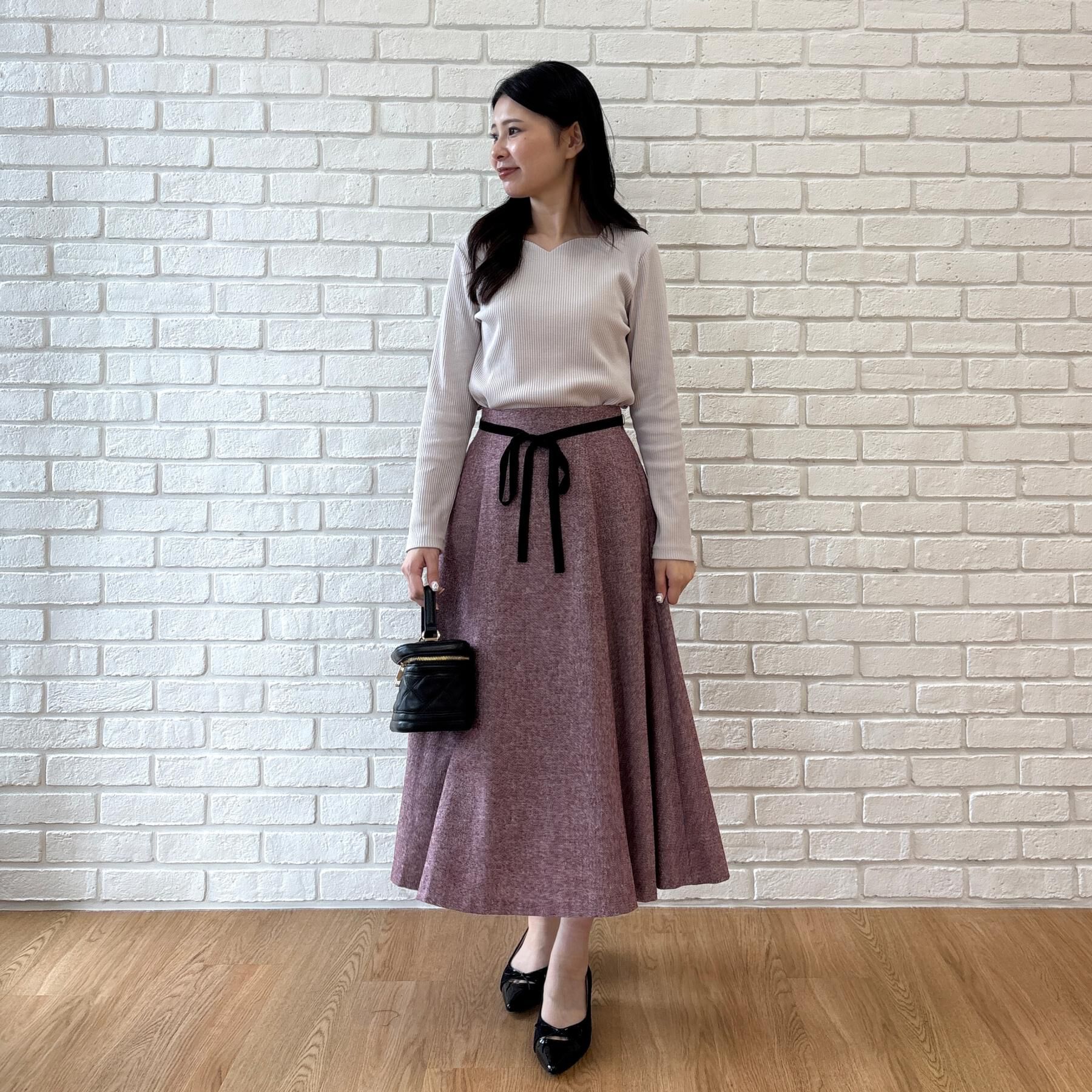 Couture broach「【ベロアリボンが上品】ラメツイード フレアスカート」|スカート|