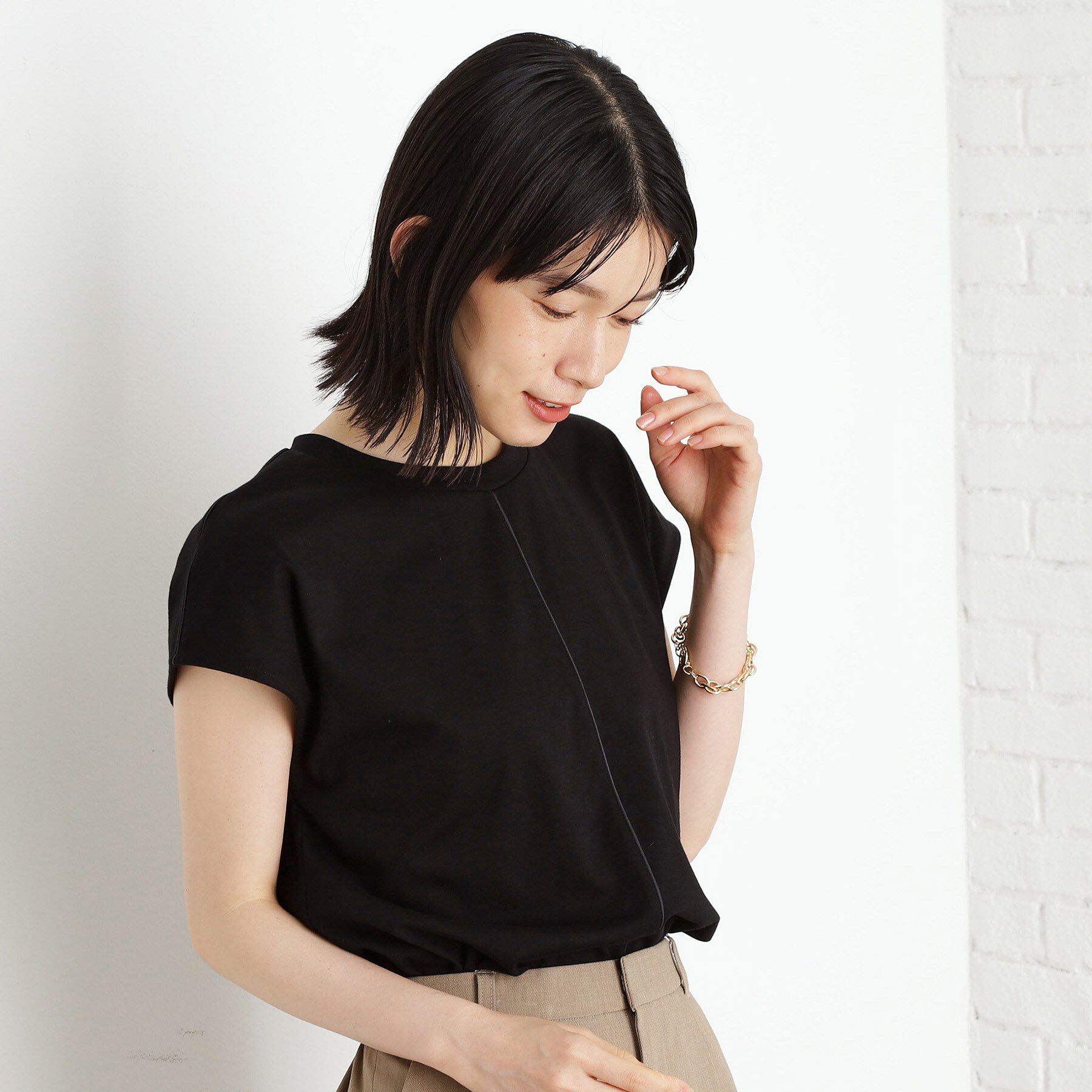 THE SHOP TK「合皮パイピングフレンチTシャツ【洗える】」|Tシャツ・カットソー|