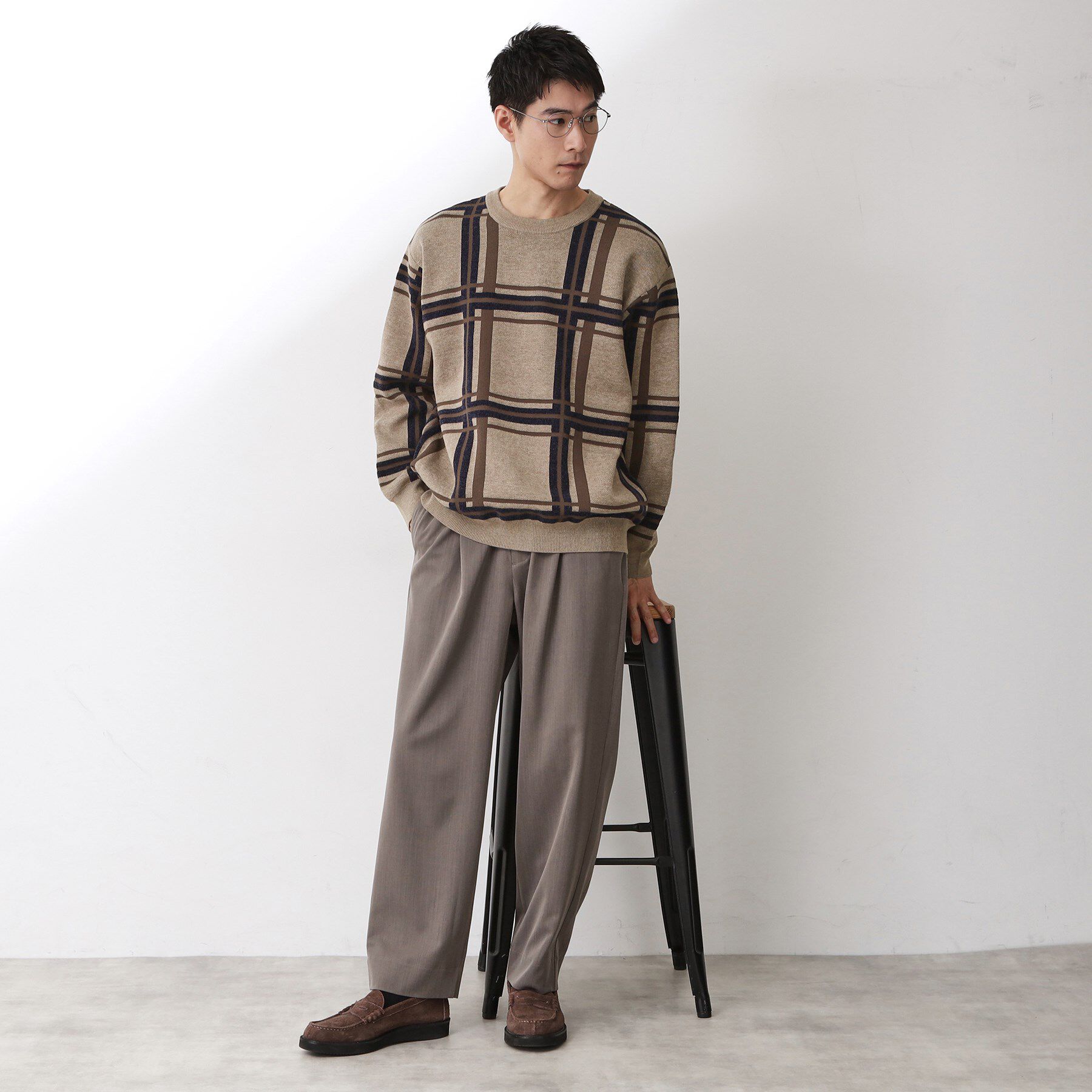 THE SHOP TK「チェックジャカードニット【洗濯機OK】」|ニット・セーター|