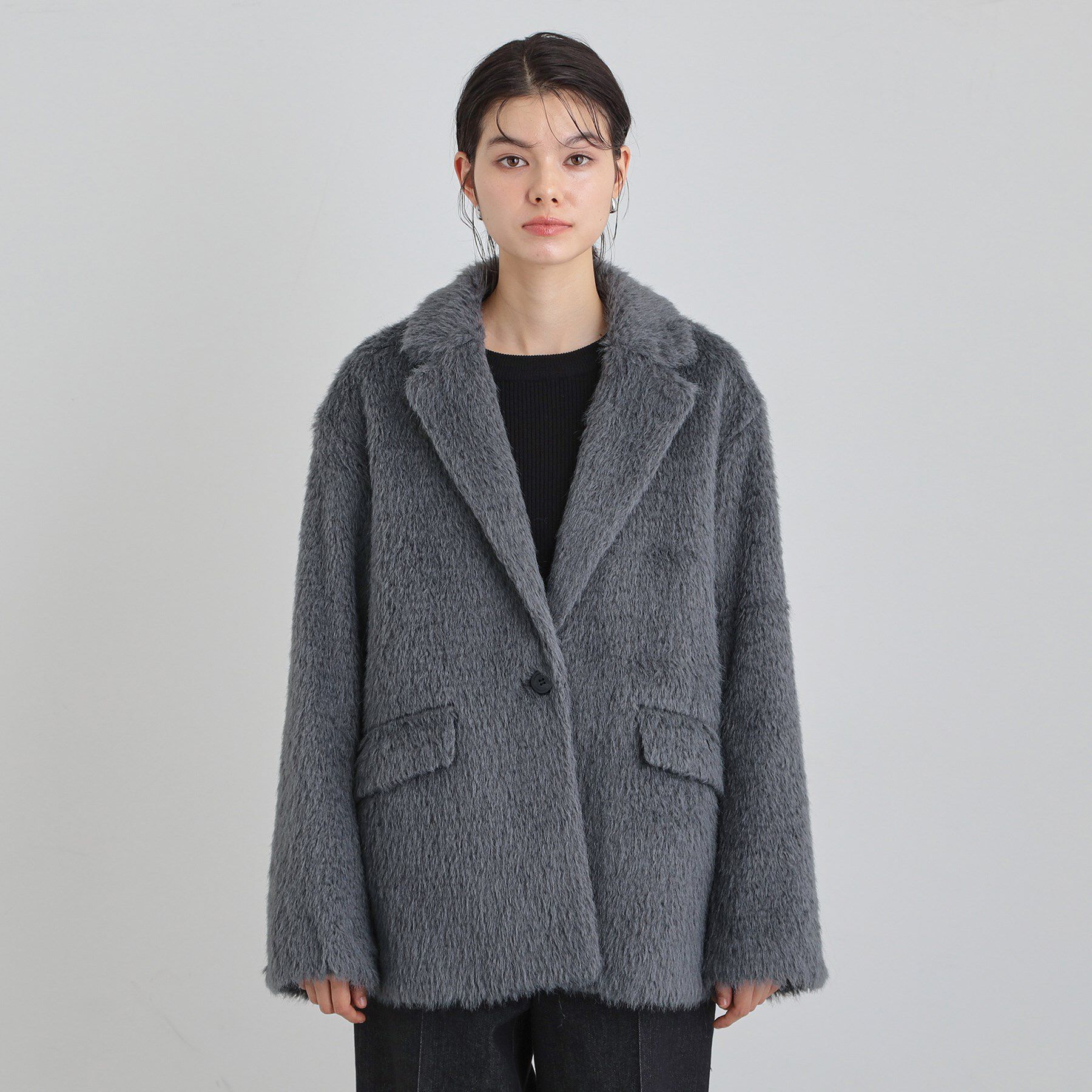 THE SHOP TK「纏うだけで大人上品 シャギーチェスターハーフコート」|チェスターコート|