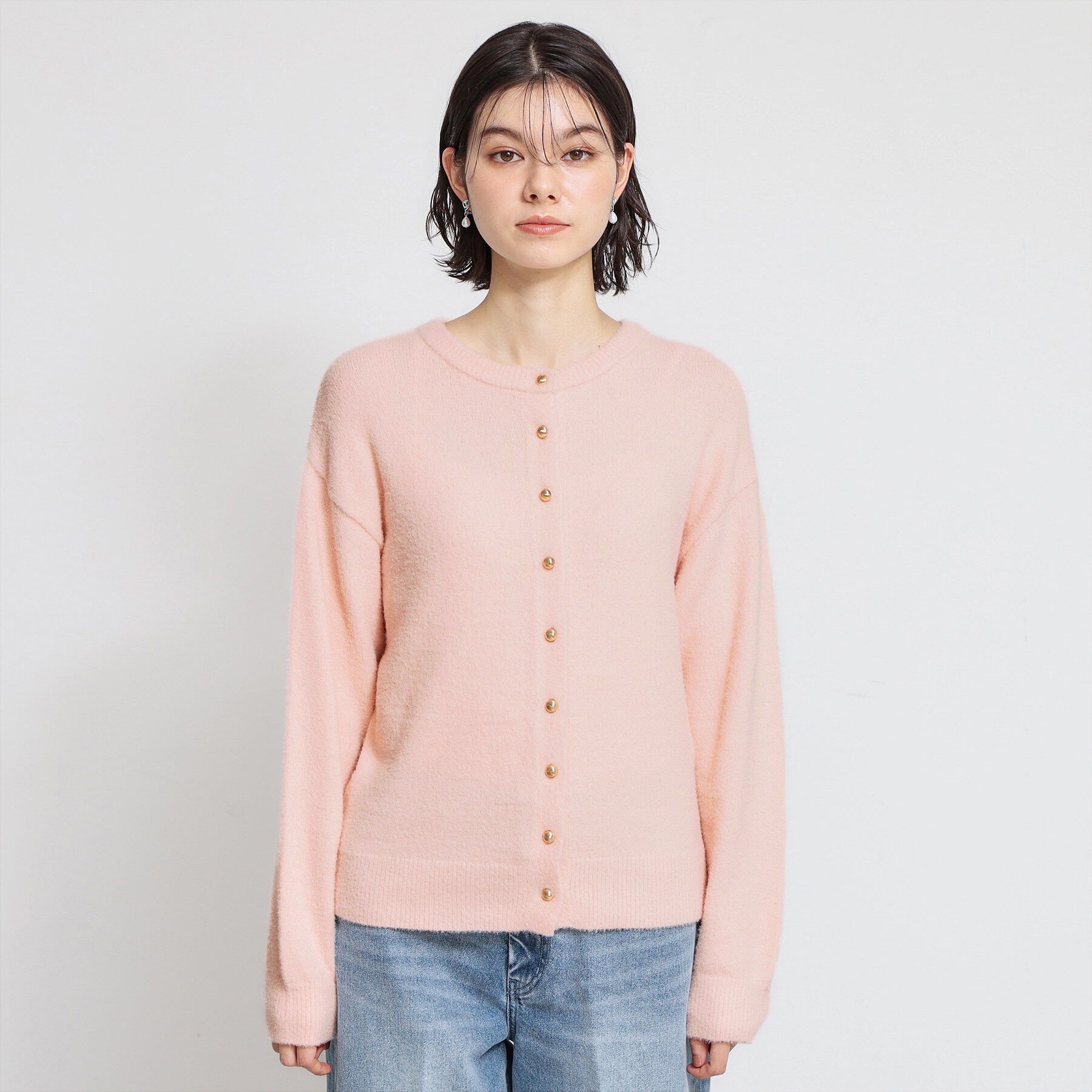 THE SHOP TK「ふわふわミニシャギー クルーネックカーディガン」|カーディガン|