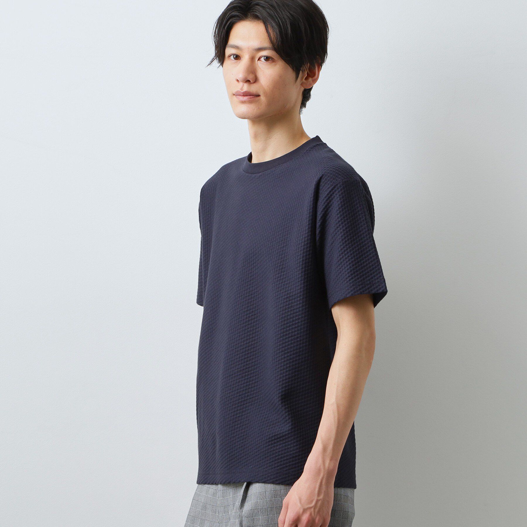 THE SHOP TK「【カジュアルすぎないキレイめTシャツ】ハニカム リンクス半袖Tシャツ 洗濯機OK」|Tシャツ・カットソー|