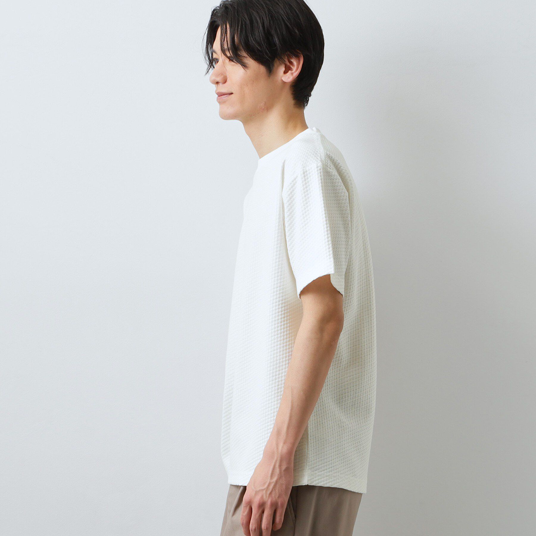 THE SHOP TK「【カジュアルすぎないキレイめTシャツ】ハニカム リンクス半袖Tシャツ 洗濯機OK」|Tシャツ・カットソー|