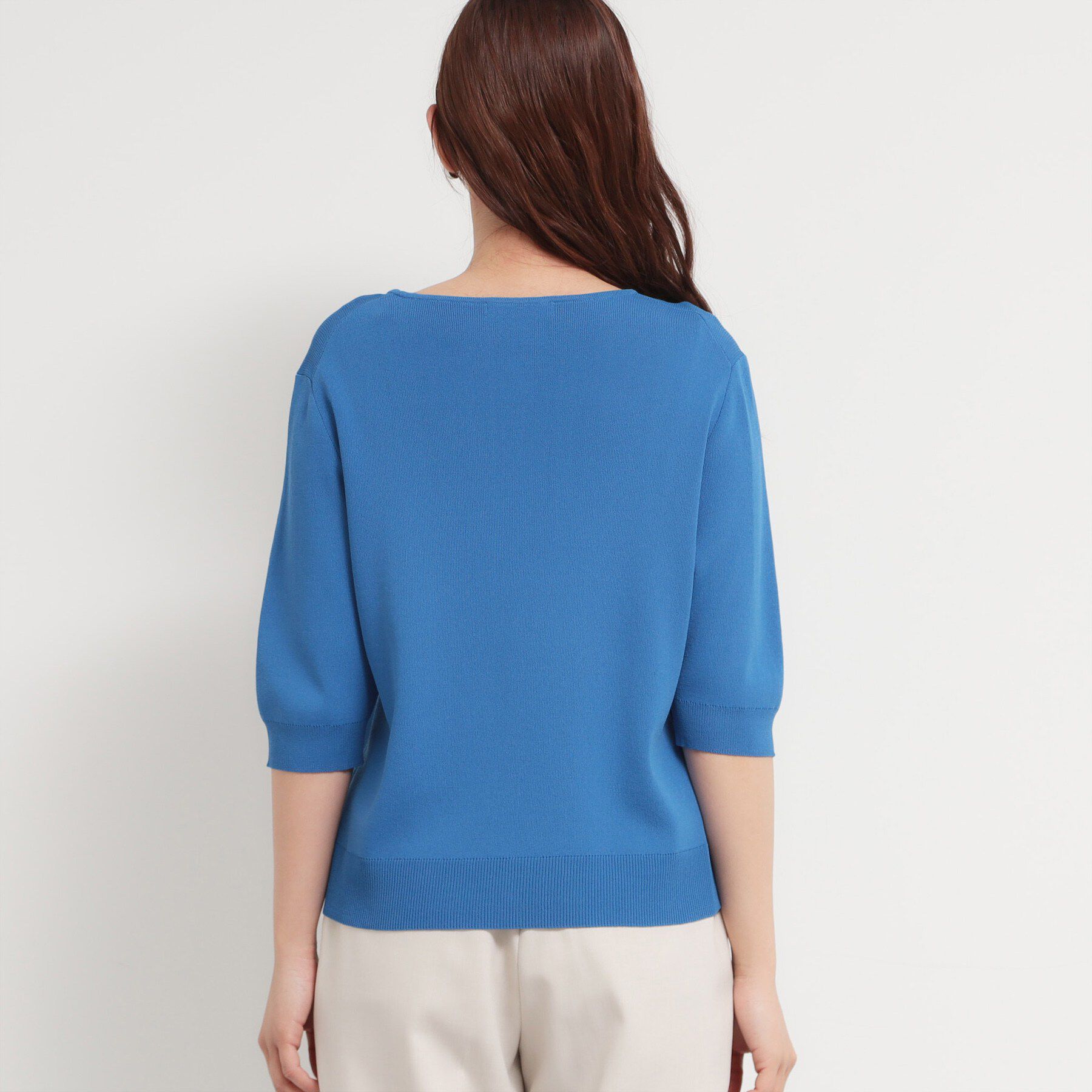 THE SHOP TK「【S-XL/ひんやりタッチ】美しさ際立つ 6分袖ニット 洗濯機OK/UVケア/毛玉になりにくい」|ニット・セーター|