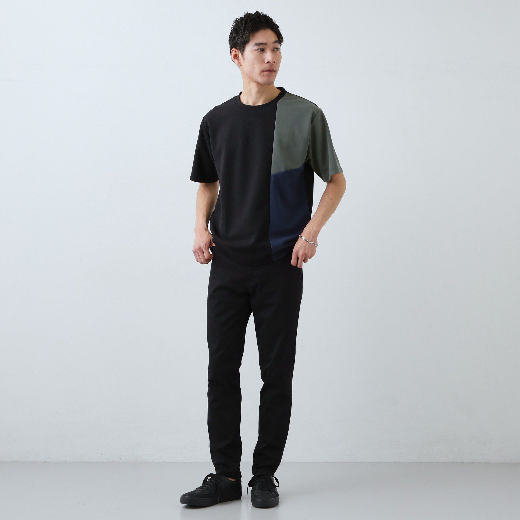 THE SHOP TK「【一枚で着映える】パターンブロッキング 半袖Tシャツ 洗濯機OK」|Tシャツ・カットソー|