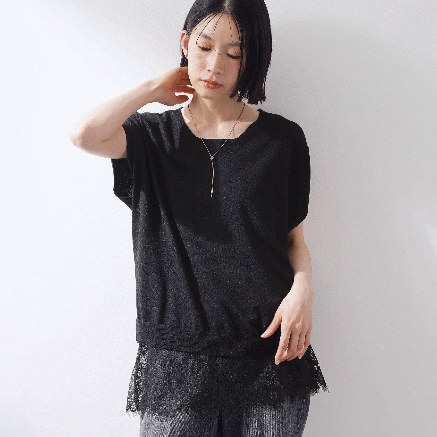 THE SHOP TK「【重ねて印象アップ】レイヤードスタイルに 裾レースタンクトップ」|Tシャツ・カットソー|